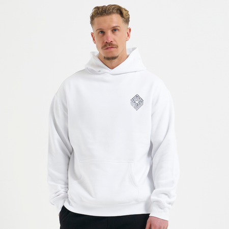 Bee Inspired Icardi Hoodie in White, relaxed fit hoodie with stretch cuffs and a B33 graphic, styled shot