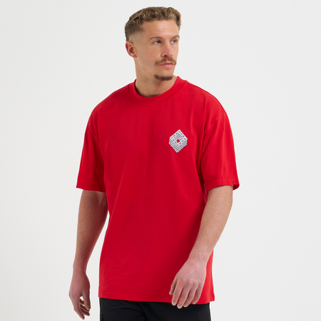 Bee Inspired Icardi Oversized T-Shirt in Red, oversized fit tee with a straight hem in 100% cotton, styled shot