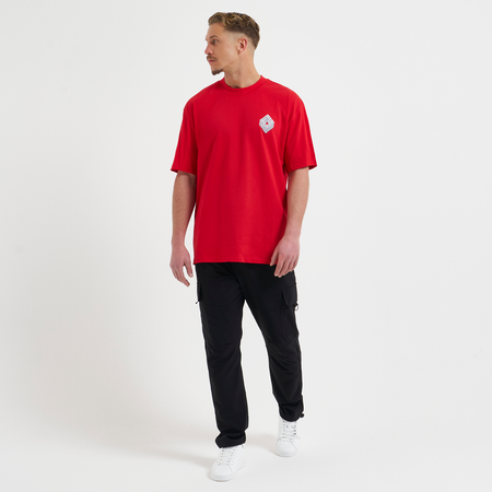 Bee Inspired Icardi Oversized T-Shirt in Red, oversized fit tee with a straight hem in 100% cotton, close-up