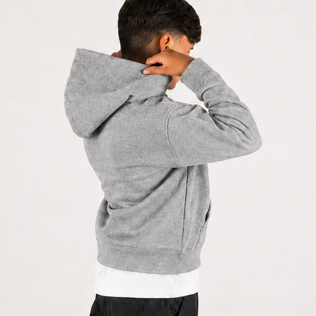 Bee Inspired Junior Initial Hoodie in Grey, relaxed fit junior hoodie, back view