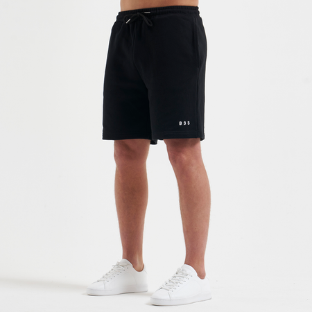 Bee Inspired Initial Short in Black, relaxed fit shorts, part of the B33 Foundations range, styled shot