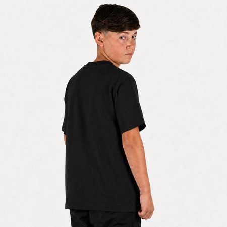 Bee Inspired Junior Initial T-Shirt in Black, relaxed fit junior tee with a straight hem, close-up