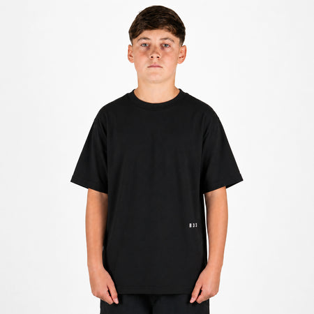 Bee Inspired Junior Initial T-Shirt in Black, relaxed fit junior tee with a straight hem, front view