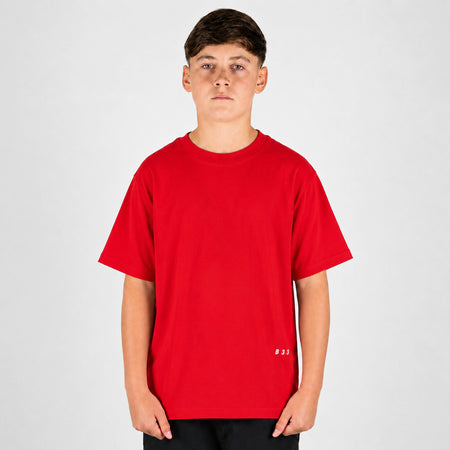 Bee Inspired Junior Initial T-Shirt in Red, relaxed fit junior tee with a straight hem, front view