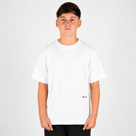 Bee Inspired Junior Initial T-Shirt in White, relaxed fit junior tee with a straight hem, front view