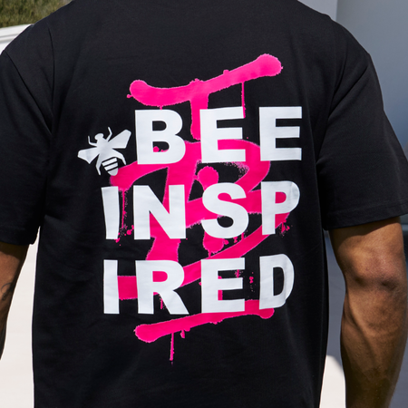 Bee Inspired Inzaghi Oversized T-Shirt in Black/Pink, oversized tee with graffiti-style BI branding on chest and back