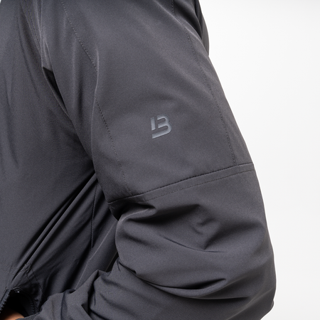Bee Inspired Juranovic Jacket in Charcoal, lightweight jacket with adjustable hood and neckline toggles, back view