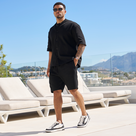 Bee Inspired Kawashima Short in Black, regular fit shorts with an elevated streetwear look, close-up