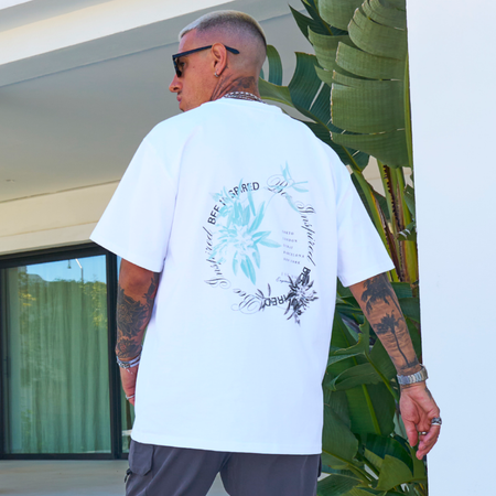 Bee Inspired Kimmich Oversized T-Shirt in White, heavyweight oversized tee with dropped shoulders, front view