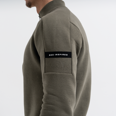 Bee Inspired Klose 1/4 Zip in Khaki, slim fit quarter-zip with stretch cuffs and hem, back view