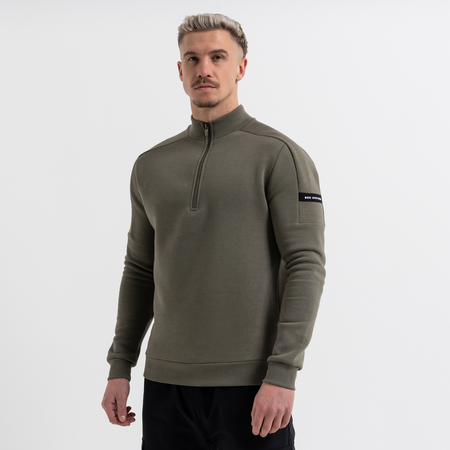 Bee Inspired Klose 1/4 Zip in Khaki, slim fit quarter-zip with stretch cuffs and hem, front view