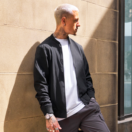 Koller full zip bomber jacket black front view