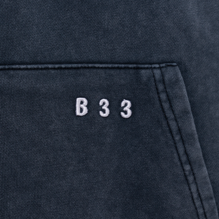 Bee Inspired Kubo Hoodie in Charcoal, relaxed fit hoodie with a soft, breathable feel, close-up