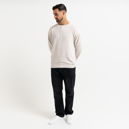 Bee Inspired Lavia Crew in Oatmeal Marl, relaxed fit crew sweatshirt with an overlap collar, styled shot