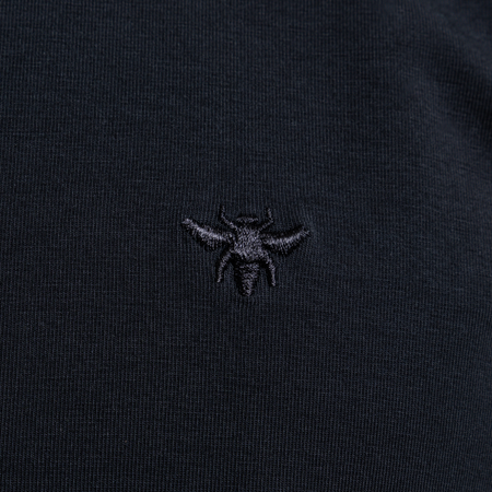 Bee Inspired Legacy T-Shirt in Black, slim fit tee with subtle bee embroidery, close-up