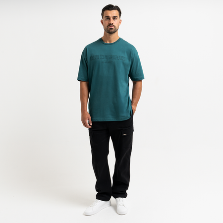 Bee Inspired Levit T-Shirt in Teal, tee with embroidered branding across the chest, styled shot