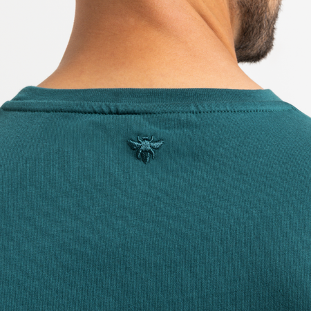 Bee Inspired Levit T-Shirt in Teal, tee with embroidered branding across the chest, back view