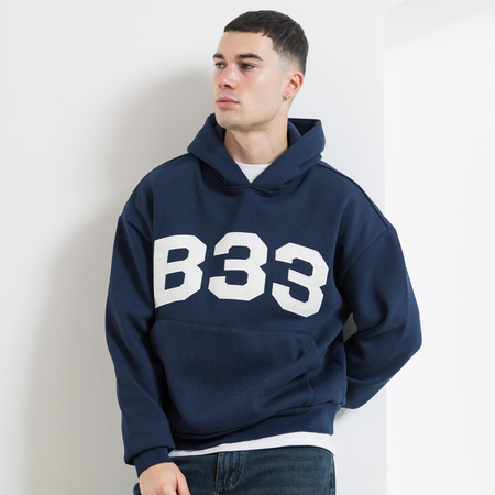 Bee Inspired Figo Hoodie in Navy, waffle fabric hoodie with a soft brushed backing, front view
