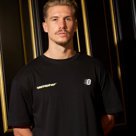 Bee Inspired Scholes T-Shirt in Black, relaxed fit tee with a straight hem in 100% cotton, styled lifestyle shot