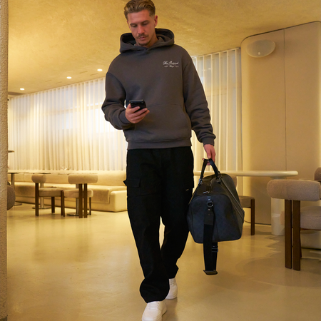 Bee Inspired Olise Hoodie in Magnet, relaxed fit hoodie with stretch cuffs and hem, styled lifestyle shot