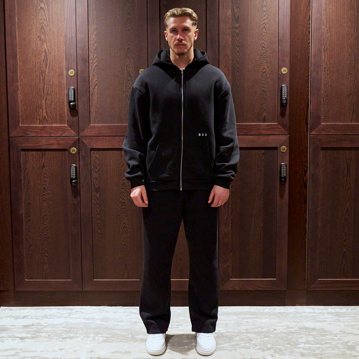 Initial Zip Hoodie - Black