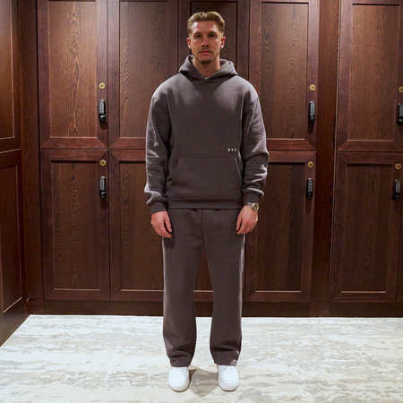 Bee Inspired Initial Hoodie in Magnet, relaxed fit hoodie, part of the B33 Foundations range, styled lifestyle shot