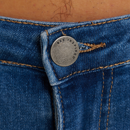 Bee Inspired Luca Skinny Stretch in Signature Dark Blue, skinny fit jeans in a high-spec stretch fabric, close-up