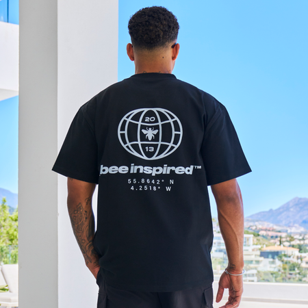 Bee Inspired Mata Oversized T-Shirt in Black, oversized tee with a bold rear graphic print, front view