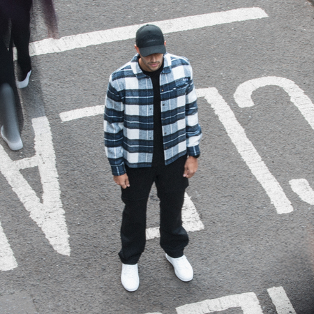 Bee Inspired Porteous Overshirt in Blue/White, brushed check overshirt with a zip chest pocket and embroidered branding