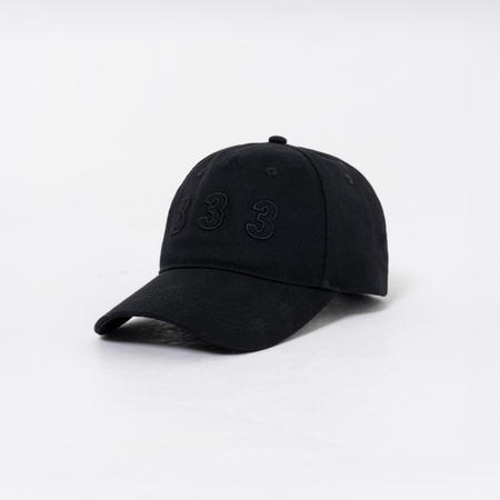 Bee Inspired Mendes Cap in Black, 5 panel cap with embroidered B33 branding, front view