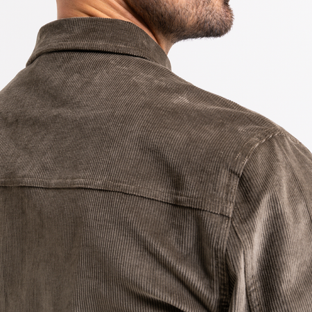 Bee Inspired Milner Cord Jacket in Olive, cord jacket with a 2-way zip and embroidered script branding, front view
