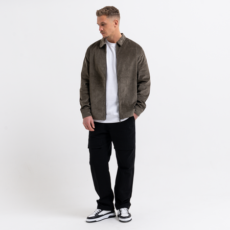 Bee Inspired Milner Cord Jacket in Olive, cord jacket with a 2-way zip and embroidered script branding, styled shot