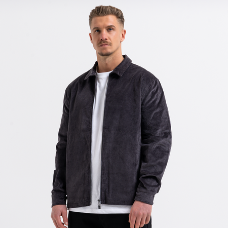 Bee Inspired Milner Cord Jacket in Gunmetal, cord jacket with a 2-way zip and embroidered script branding, front view