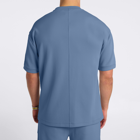 Bee Inspired Morata T-Shirt in Blue, relaxed fit tee in neoprene fabric, back view