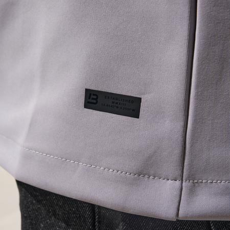 Bee Inspired Morata T-Shirt in Light Grey, relaxed fit tee in neoprene fabric, close-up