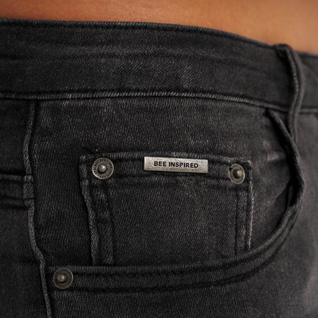 Bee Inspired Muric Slim Fit Jeans in Washed Black, slim fit jeans designed for maximum comfort, back view