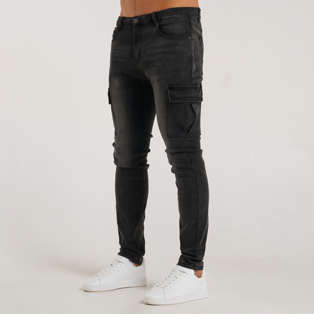 Bee Inspired Muric Slim Fit Jeans in Washed Black, slim fit jeans designed for maximum comfort, front view