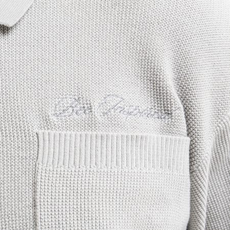 Bee Inspired Nazario Polo in Light Grey, premium knit polo with subtle embroidered detailing, front view