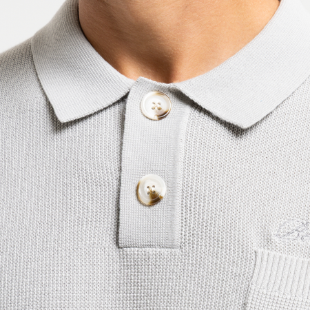 Bee Inspired Nazario Polo in Light Grey, premium knit polo with subtle embroidered detailing, close-up