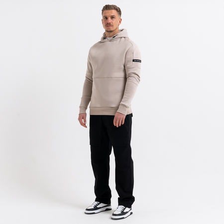 Bee Inspired Neto Overhead Hoodie in Clay, slim fit hoodie in soft peached brushback fabric, styled shot