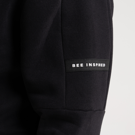 Bee Inspired Neto Overhead Hoodie in Black, slim fit hoodie in soft peached brushback fabric, back view