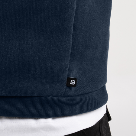 Bee Inspired Neto Overhead Hoodie in Dark Navy, slim fit hoodie in soft peached brushback fabric, alternate angle