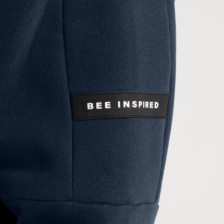 Bee Inspired Neto Overhead Hoodie in Dark Navy, slim fit hoodie in soft peached brushback fabric, back view