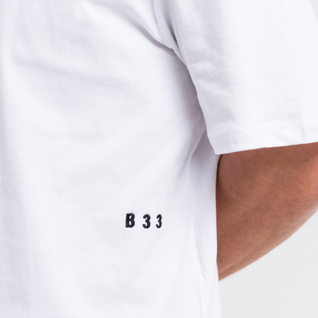Bee Inspired Initial T-Shirt in White, regular fit tee, part of the B33 Foundations range, close-up