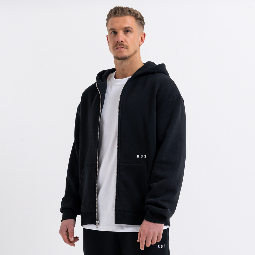 Initial Zip Hoodie - Black