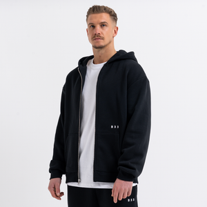 Initial Zip Hoodie - Black
