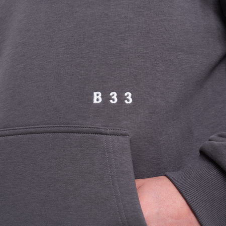 Bee Inspired Initial Hoodie in Magnet, relaxed fit hoodie, part of the B33 Foundations range, back view