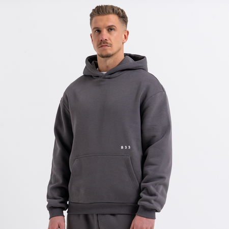 Bee Inspired Initial Hoodie in Magnet, relaxed fit hoodie, part of the B33 Foundations range, front view