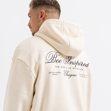 Bee Inspired Olise Hoodie in Sand, relaxed fit hoodie with stretch cuffs and hem, back view