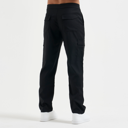 Bee Inspired Onana Cargo Pants in Black, regular fit cargo trousers in a lightweight fabric with utility pockets, styled shot